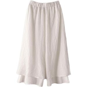 Minibee Women's Wide Leg Pants Loose Layer Capris Palazzo Elastic Waist Trousers (Medium, White)
