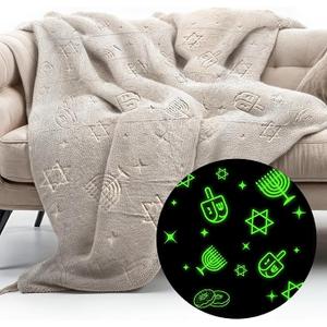 GUARDMAN Glow in The Dark Chanukah Blanket – Soft Flannel Throw with Menorah, Dreidels & Jewish Stars – Perfect Hanukkah Gift for Kids & Adults – Cozy, Plush, and Machine Washable – Holiday Blanket