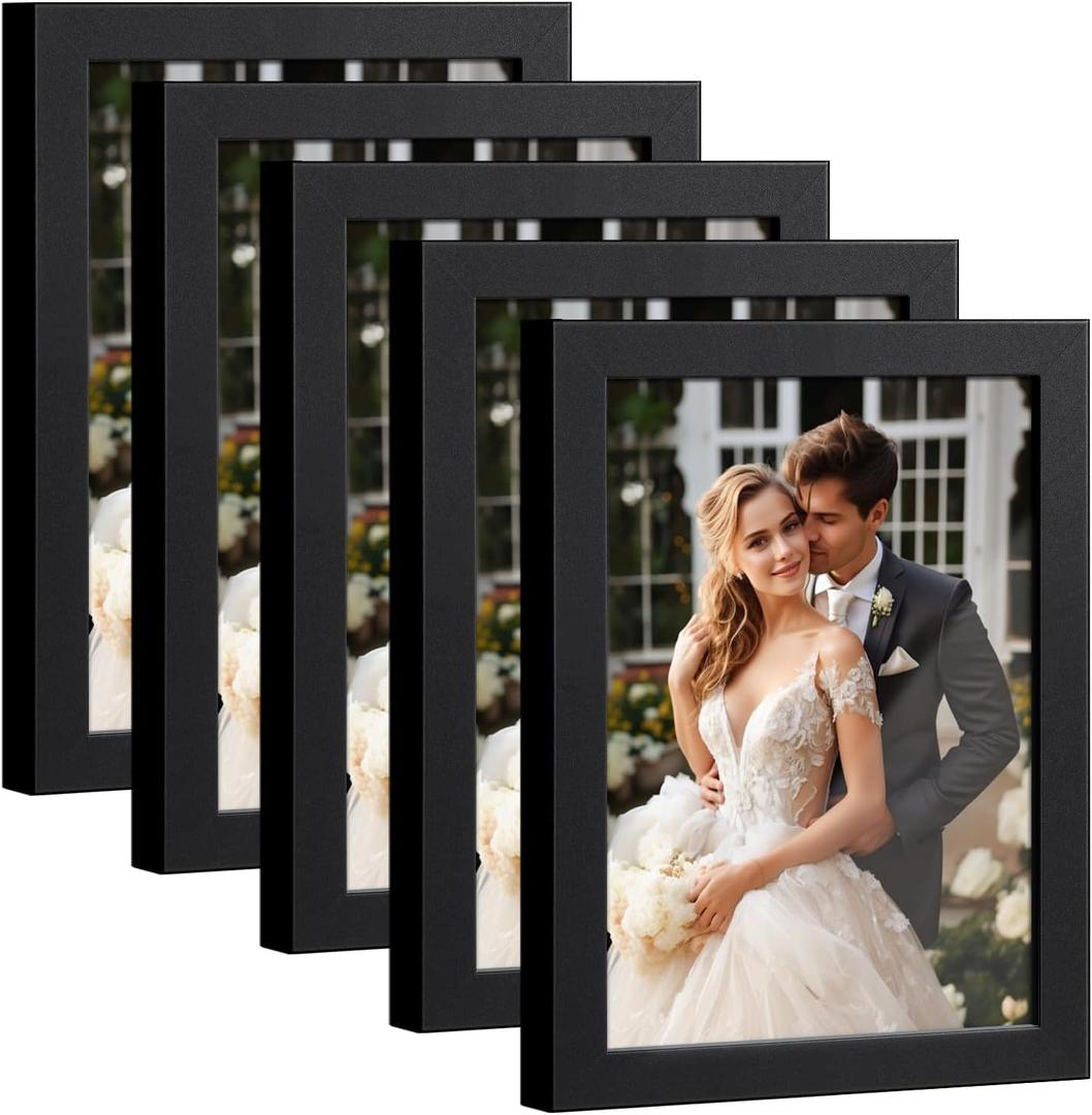 HappyHapi 4x6 Picture Frame Set of 5, Black Frames Display Photo 3.5x5 with Mat or 4x6 without, Gallery Wall Frame Set, Wall or Tabletop Display (Black)