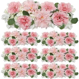 Pack of 6 Wedding Arch Decorations, 19.7 inch Artificial Flower Table Centerpieces Floral Arrangement for Wall Backdrop Party Bridal Shower Event Decor - Pink & White