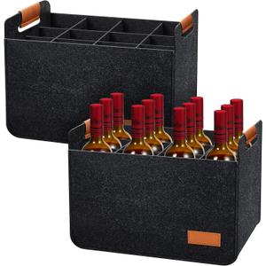 Peryiter 4 Pcs 12 Bottles Wine Carrier Tote 14.6 x 12.6 x 10.6 Inch Insulated Thermal Padded Wine Tote Bag Reusable Glasses Liquor Bottle Storage Collapsible Ratafia Travel Case for Party (Grey) (Gray)