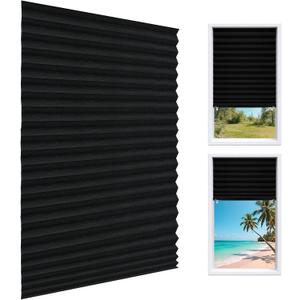 Pleated Blinds Adhesive No Drill Adjustable Height with Clips Cordless Full Blackout Window Shades for Bedroom Windows Renters Temporary Use Curtain Adhesive Type_Rectangular_35"W x 59"H_8Pcs