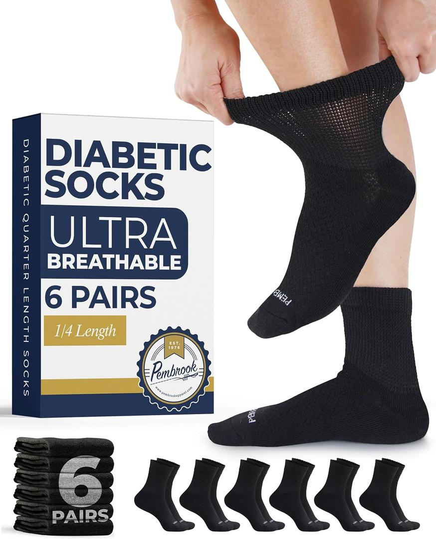 Pembrook Knit Diabetic Socks for Men & Women - 6 Pairs, Wide Non Binding Neuropathy Socks for Women, Smooth Toe Seams Medium