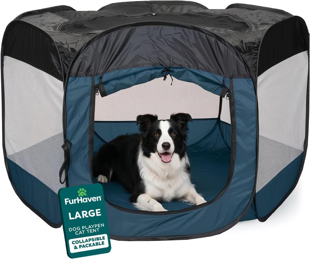 FurHaven Portable Pet Playpen for Dogs & Cats, Large Indoor Kitten Playpen with Mesh Sides, Foldable Dog Playpen for Small Dogs, Pop Up Travel Dog Pen, Large, Pet Crate with Mesh Sides, Sailor Blue