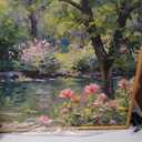 YeeHomedec Monet Botanical Framed Canvas Wall Art, Impressionist Floral Garden Wall Decor, Vintage Pond Tree Artwork, Nature Landscape Art Paintings for Living Room Bedroom Bathroom 20"x40"