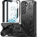 SOiOS for Samsung Galaxy S22 Protective Case: Military Grade Drop Proof Protection Mobile Phone Cover with Kickstand | Rugged Shockproof TPU Matte Textured Sturdy Phone Bumper (Black)