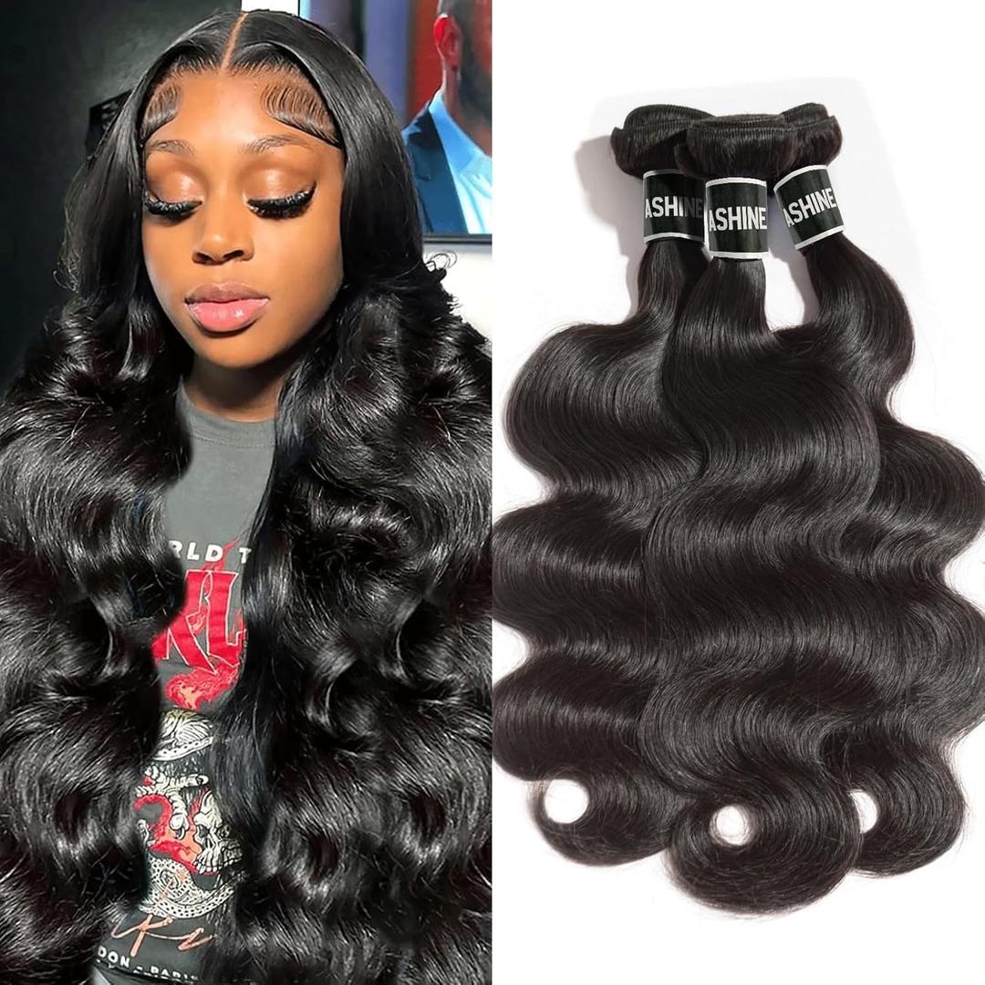 ASHINE Human Hair Bundles Body Wave, Unprocessed Cambodian Raw Hair Bundles for Women Natural Black 20 22 24 Inch, Keep Soft and Silky After Multiple Washes