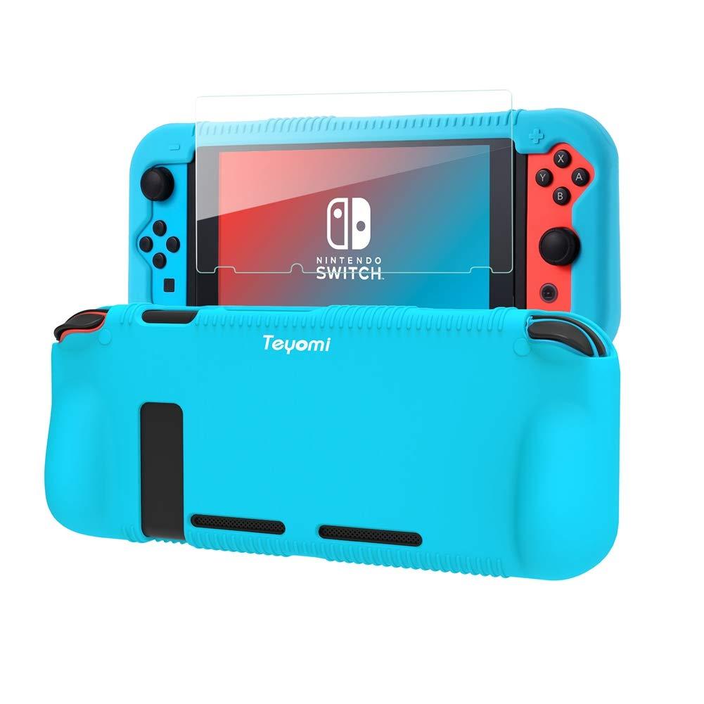 Teyomi Protective Silicone Case for Nintendo Switch, , 2 Storage Slots for Game Cards, Shock-Absorption & Anti-Scratch (Blue)
