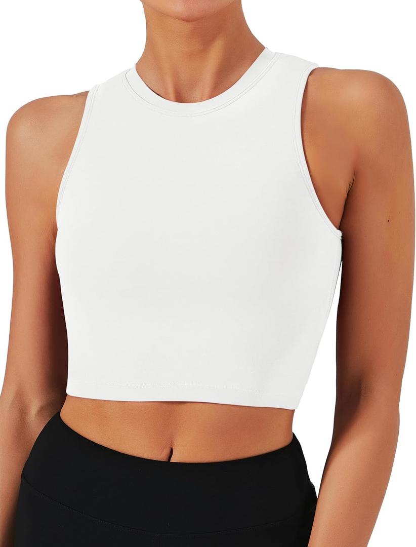 Natural Feelings Nudi Sports Bras for Women Removable Padded Yoga Tank Tops Sleeveless Fitness Workout Crop Tops (Small, White)