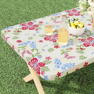 misaya Rectangle Vinyl Tablecloth, Fitted Table Cover, 100% Waterproof, Elastic Edge, Flannel Backing, Plastic Table Cloth Fit 4 Foot Folding Tables for Picnic, Outdoor (Butterfly, 24x48 inch) (Light Yellow)