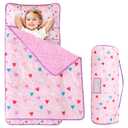 Viviland Toddler Kid Nap Mat for Preschool, Girls Heart Slumber Bag, Purple Daycare Mats with Pillow and Blanket, Kindergarten Mat