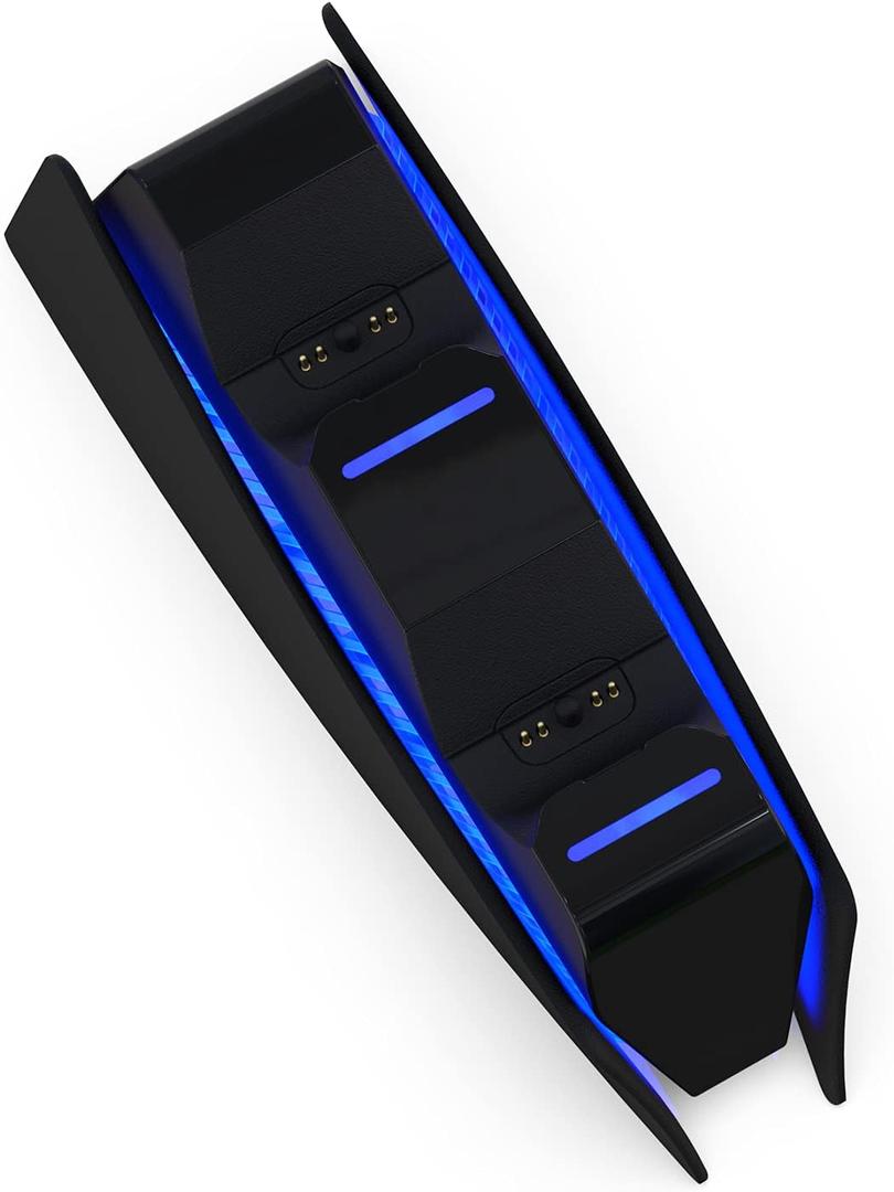 Black Charging Station with Blue Light Bar for PS5 Midnight Black Controllers, PlayStation 5 Black Controller Charger