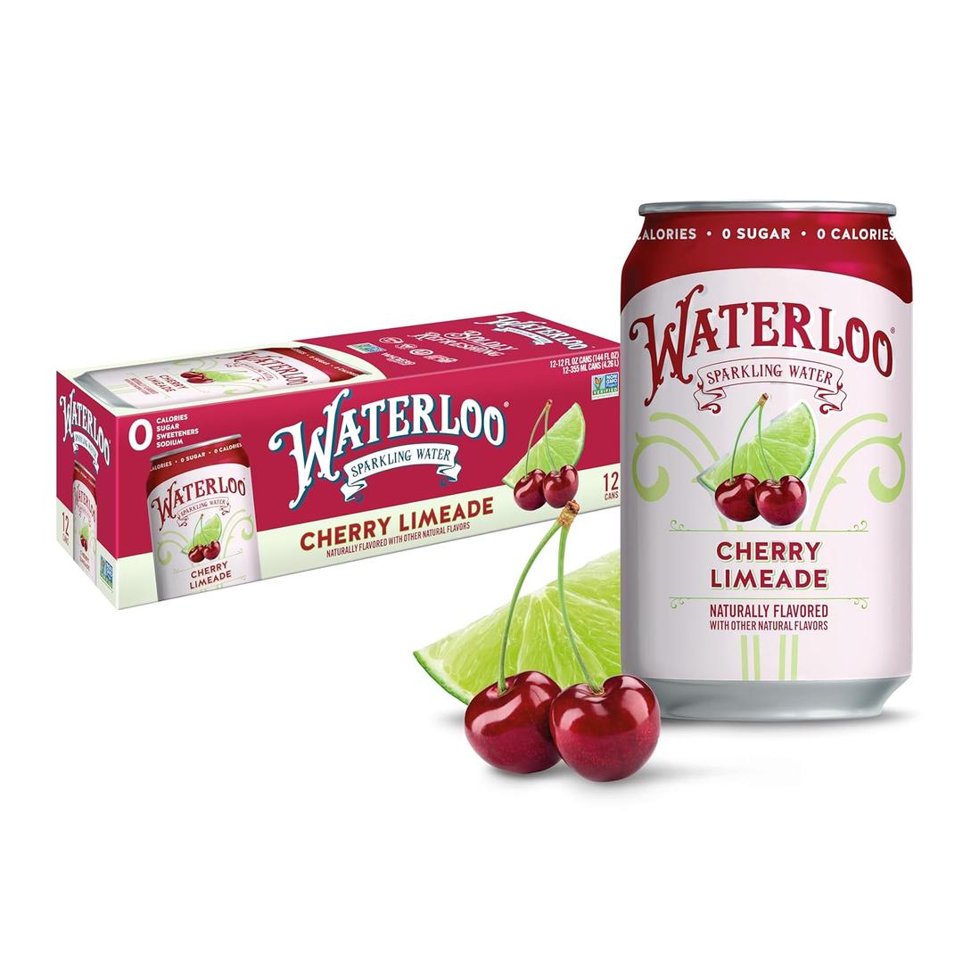 Waterloo Sparkling Water, Cherry Limeade Naturally Flavored, 12 Fl Oz Cans (Pack of 12)  Zero Calories and Zero Sugar or Sweeteners