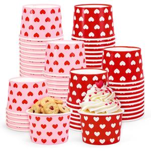 Whaline Valentine's Day Snack Cup Disposable Bowls Red White Heart 9 Oz Ice Cream Dessert Food Treat Paper Bowls for Wedding Anniversary Mother's Day Party Favor Supplies, 50 Pcs