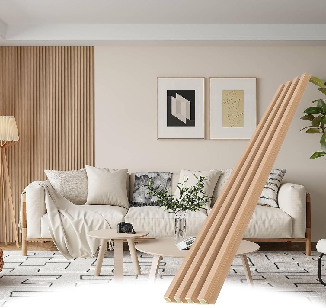 WPC Wood Slat Wall Panels, 8 Pack 95 x 6 Accent Slat Wood Slats for Wall and Ceilings, Acoustic Panels for Interior Wall Modern Dcor, Oak