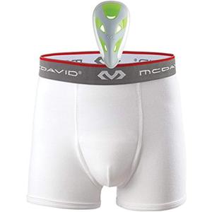 McDavid Boys' Boxer Brief Shorts with FlexCup Athletic Protection, Moisture Wicking & Cooling, Youth Sizes (Small, White)