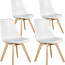 Sweetcrispy Dining Chairs Set of 4, Kitchen Room PU Leather Mid Century Modern Chairs, Upholstered Dining Desk Chairs with Wood Legs for Home Office, White