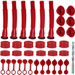 Gas Can Spout Replacement,6-Pack Gas Can Nozzle Old Style with Flexible Hose for Most 1/2/5/10 Gallon Oil Cans-Gas Tank Cap,Included Sealing Rubber Ring,Nozzle/Base Cap(RED)