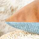 CaliTime Throw Pillow Covers Pack of 2 Soft Faux Leather Solid Dyed Cross Chenille Cushion Cases for Couch Sofa Home Decoration 18 X 18 Inches Smoke Blue