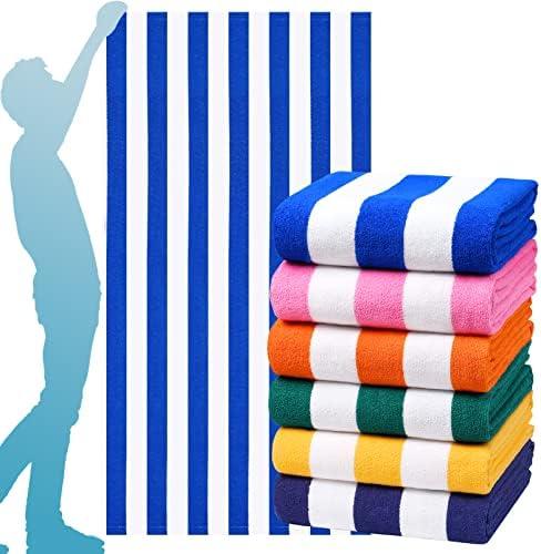 Genovega 6 Packs Stripe Beach Towel Thin Terry Set Extra Large XL Big Oversized Clearance Accessories Essentials Soft Super Absorbent Pool Travel Bath Swim Camping Towels Bulk Men Women Adults Gift