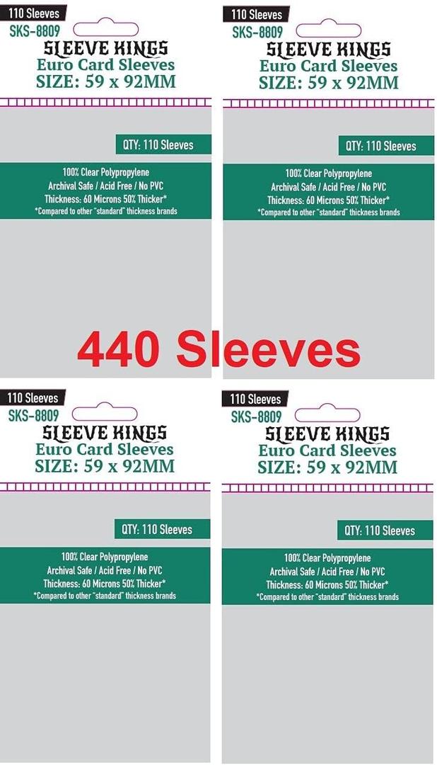 Sleeve Kings Euro Card Sleeves 59 X 92 mm (4x110 Pack, 440 Sleeves)
