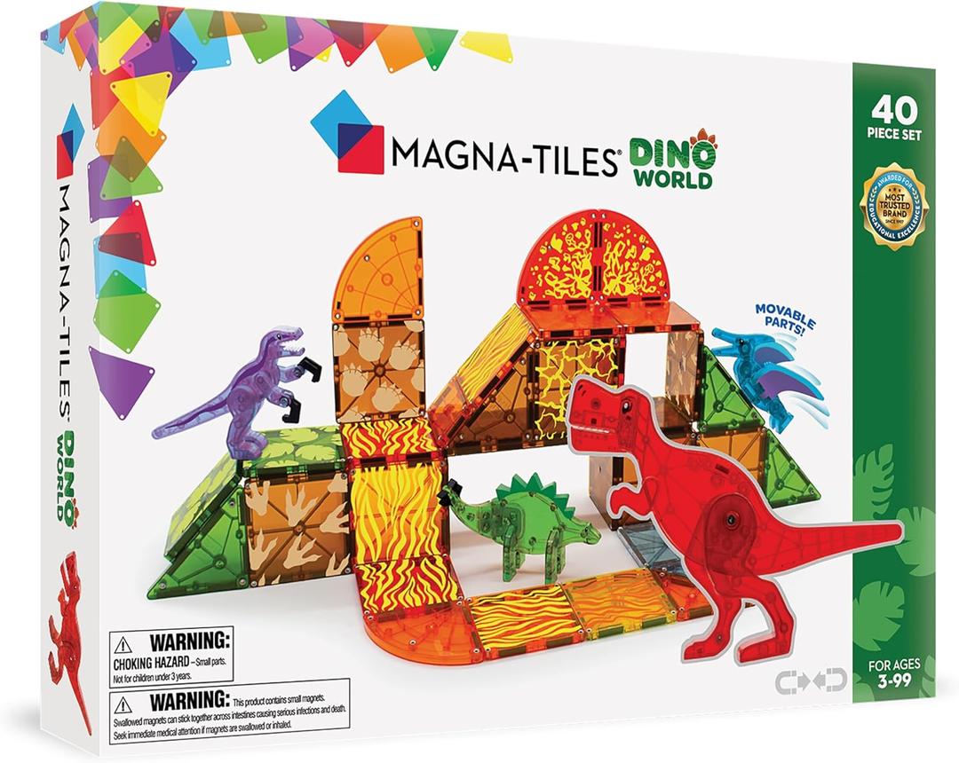 MAGNA-TILES Dino World 40-Piece Magnetic Construction Set, The ORIGINAL Magnetic Building Brand