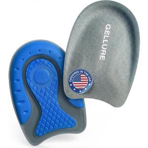 Pro-Grade Heel Cups for Achilles Tendonitis & Plantar Fasciitis with Fabric Top, Dual-Zone Shock Absorption, Reinforced U-Shape Gel Frame, Non-Slip Cushion Inserts - 2-Pack, for Men & Women