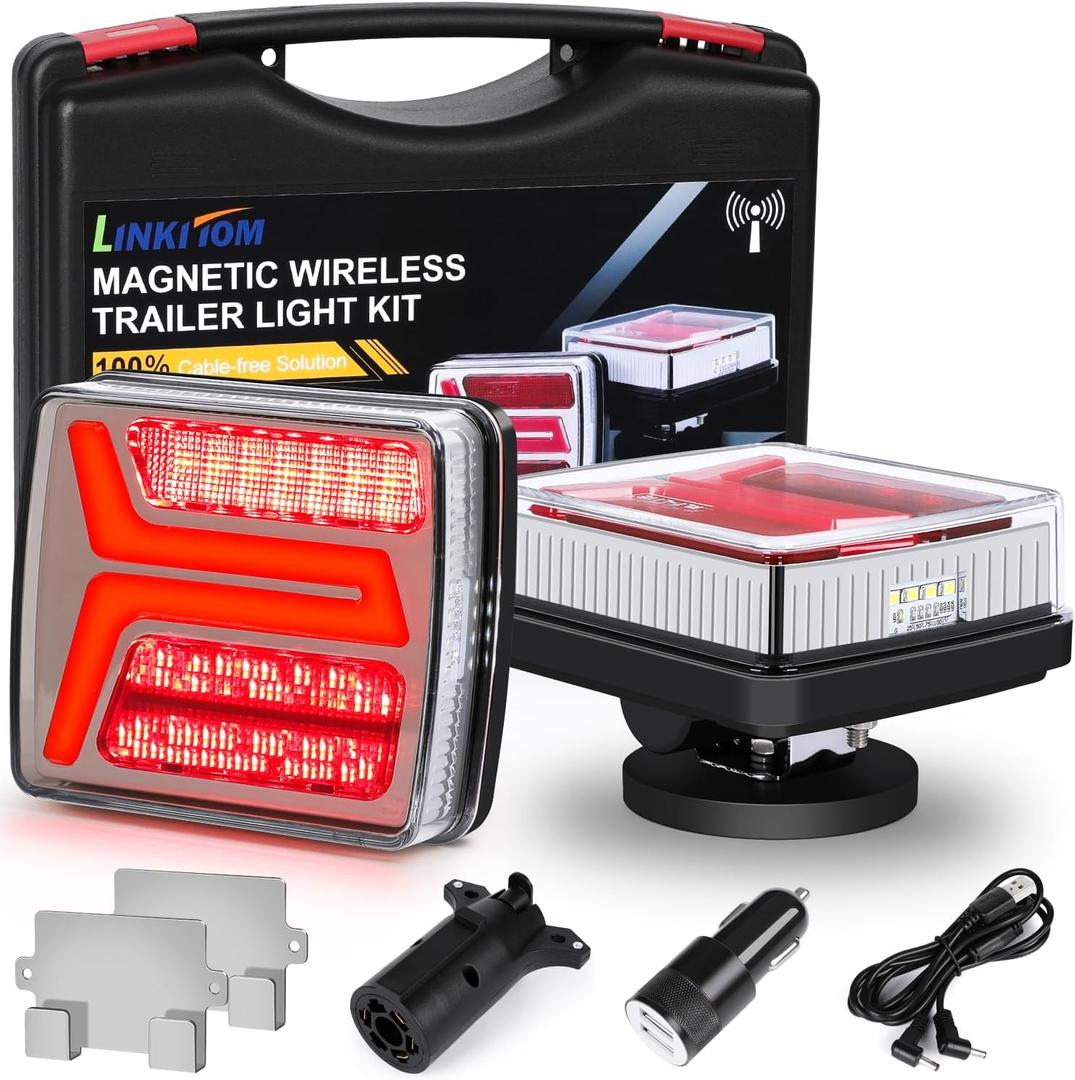 LINKITOM Magnetic Wireless Trailer Light kit, Rechargeable LED Tow Lights with Turn Signal, Brake, Running & Stop Lights, Waterproof for RV Camper Boat Trailer Towing