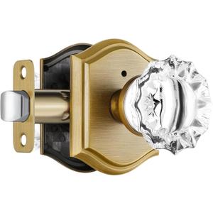 Glass Door Knobs Interior, Vintage Style Privacy Crystal Door Knobs with Lock, Antique Brass Door Knobs for Bedroom Bathroom, Push Pin Button Inside Lock, 1 Pack
