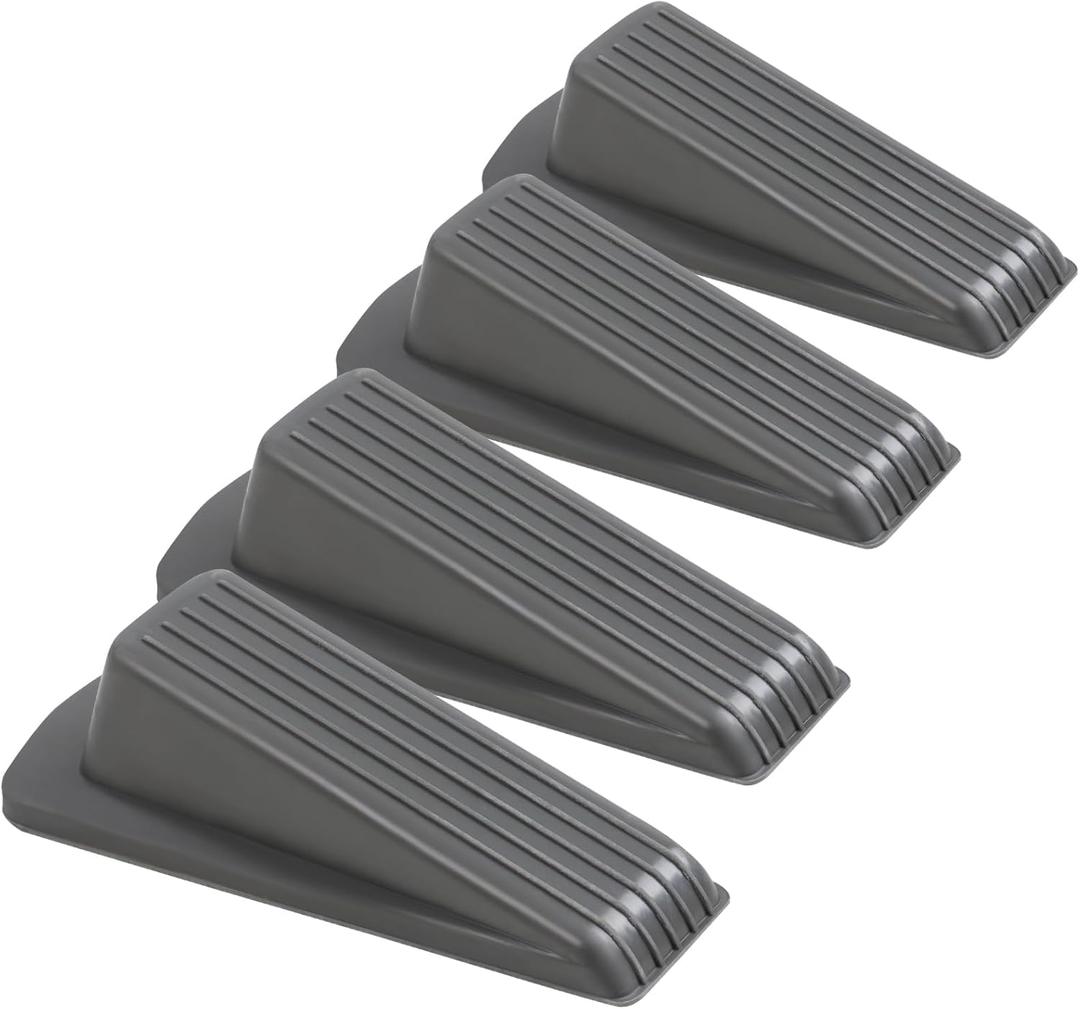 4 Pack Door Stoppers for Bottom of Door, Gray 4.8x2.2x1.3in Door Stops, Rubber Door Stopper Wedge, Sturdy Stackable Door Stops for Floor