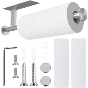 Paper Towel Holder Wall Mount - Self Adhesive No Drill or Drilling, SUS304 Stainless Steel - Kitchen, Bathroom, Sink, Pantry, Fridge (Silver)