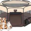 Aivituvin Dog Playpen Foldable Waterproof Pet Play Pens for Cat, Puppies, Rabbits, Chickens, Durable Portable Pet Tent for Travel Camping Indoor/Outdoor Brown XL