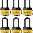 Guliffen Weatherproof Laminated Steel Padlock with Same Key, Outdoor Padlock with Long Shackle for Gate, Fence, Shed,Garage, 6 Pack