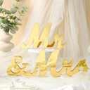 Yuntau Mr & Mrs Sign with Arylic Mirror Wooden Freestanding Letters Sweetheart Table Decorations & Photo Props for Wedding Anniversary Parties Photo Props, Rustic Shower Gift(Gold)