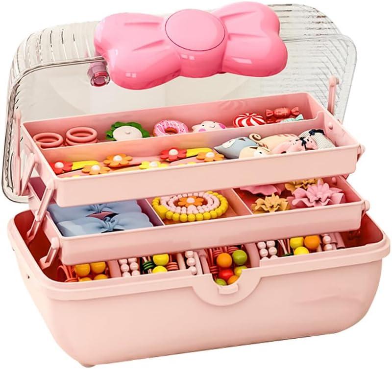Cute Hair Accessories Organizer 3-Layers Kids Jewelry Storage Box Plastic Hair Accessories holder for Girls (Pink, 10.8 x 5.7 x 5.9 Inch) Cute Hair Accessories Organizer 3-Layers Kids Jewelry Storage Box Plastic Hair Accessories holder for Girls (Pink, 10.8 x 5.7 x 5.9 Inch)