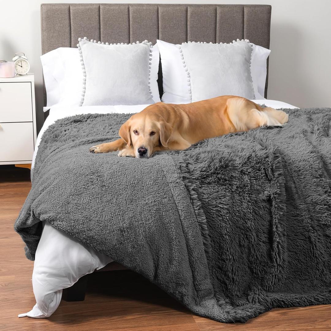 PetAmi Waterproof Dog Blanket for Large Dog, Calming Pet Blanket Bed Couch Cover Protector, Washable Sherpa Faux Fur Throw for Sofa Furniture Protection, Soft Fluffy 60x80 Gray (Grey)