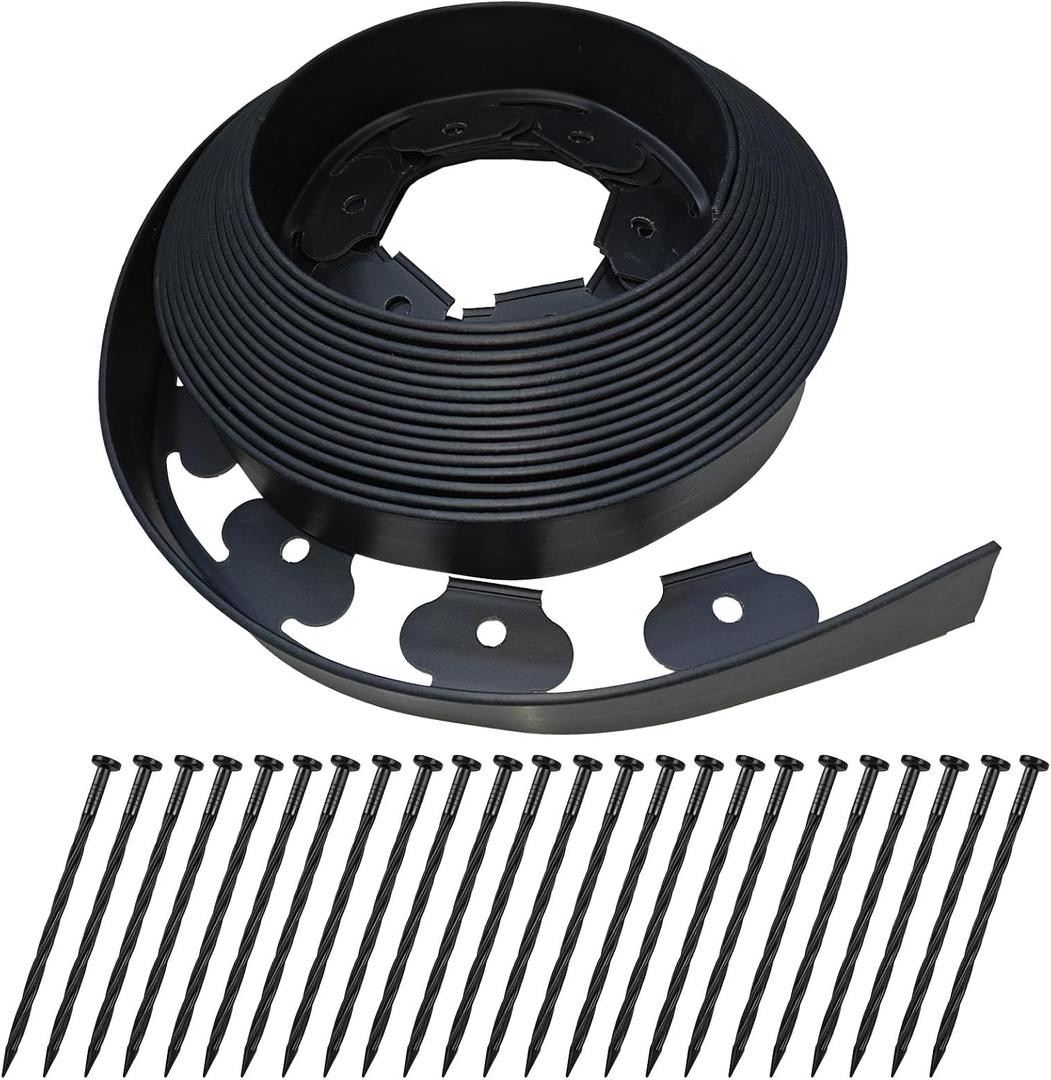 40ft Garden Landscape Edging,Landscape Edging with 40 Landscape Spikes,Paver Edging 2 Inch Tall,Terrace Board Black