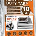 Tarps Heavy Duty Waterproof 10 X 12, 10 Mil Multipurpose Poly Tarp Cover, tarp Waterproof UV Resistant Tear & Fade Resistant, Outdoor Tarpaulin for Roof, Camping, Patio, Pool, Boat, Car (Silver/Brown 10mil)