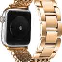 HANDODO Stainless Steel Band for Apple Watch Series 10 9 8 7 6 5 4 3 2 1 SE SE2, Luxury Wristband Bracelet Fashion Metal Replacement Strap for iWatch 38mm 40mm 41mm 42mm, Rose Gold