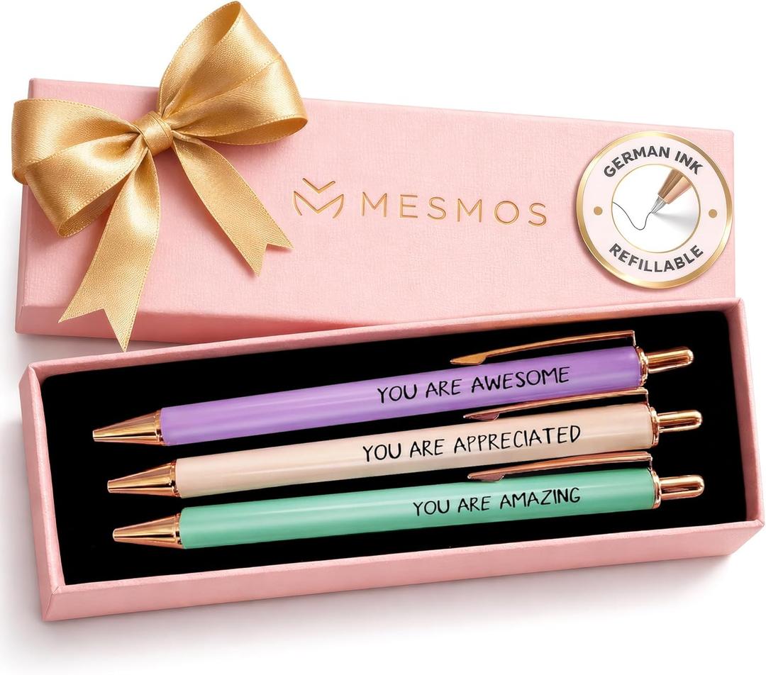 MESMOS 3Pcs Fancy Pen Sets for Women Gift, Administrative Professional Day Gifts, German-Ink, 1mm Tip, Cute Pens for Journaling No Bleed, Employee, Teacher Appreciation Gift, Thank You Gifts for Women