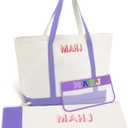 3 Pcs Empty Mahjong Canvas Bag Gift Embroidered American Mahjong Set Incl Tiles Bag and Racks & Pushers Drawstring Bags(Purple,Regular)
