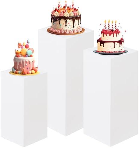 HAISIWLKJ 3PCS Cylinder Pedestal Stands for Parties, White Metal Round Cylinder Plinths Dessert Table Display Pillars for Birthday Wedding Bridal Baby Shower Party Decorations(Large)