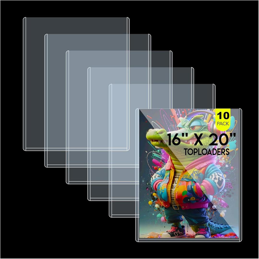 16x20 Toploaders 10ct - Ultra Durable Poster Protectors for Graphic Art, Photos, Crystal Clear PVC, Archival-Safe, Fit 16x20 Inch Sheets