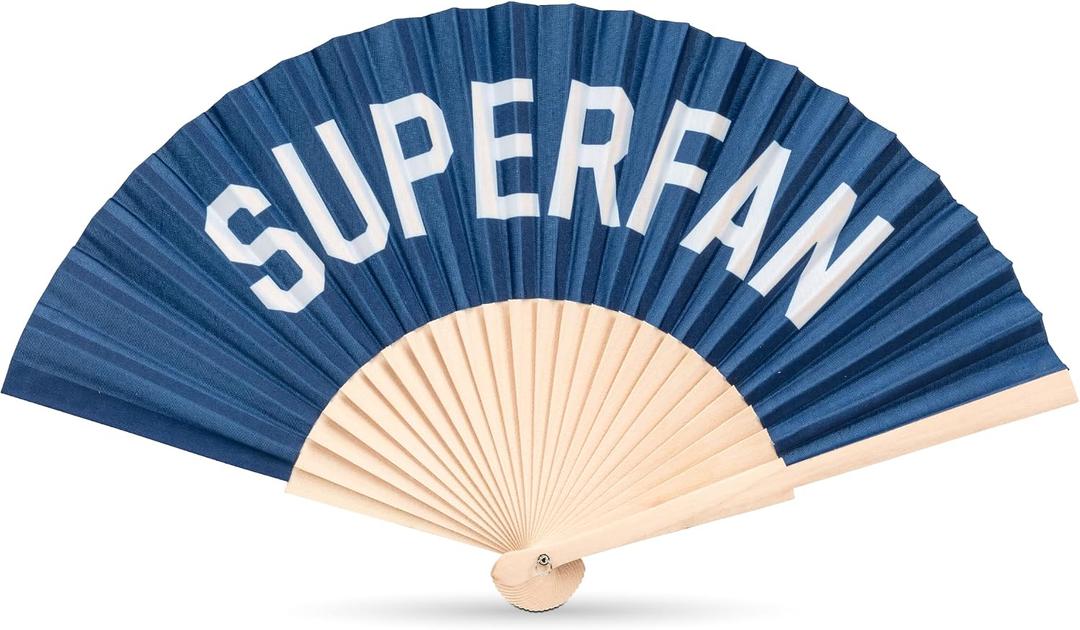 Abbott Collection Superfan Folding Hand Fan | Wood/Cotton, Navy Blue, 16"W