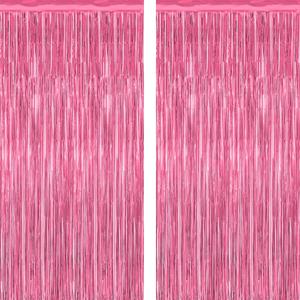 2 Pack Pink Party Decorations, 3.28 FT x 7.05 FT Pink Backdrop, Metallic Tinsel Backdrop Fringe Curtains Backdrop Curtains, Photo Backdrop Party Supplies Birthday Party Decorations