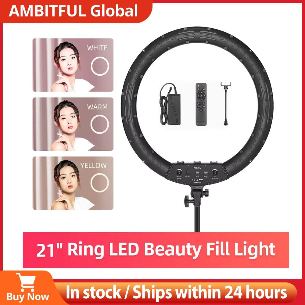 AMBITFUL 18" 21" 50W LED-Ringlicht Ringlampe Zweifarbig 3000K-6000K + Fernbedienung für Video YouTube Ringlight Make-up-Licht
