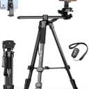 75" Phone Tripod Stand, Overhead Tripod for iPhone with Remote, Portable Horizontal Mount for Video, Live Streaming & Vlogging, Compatible with iPhone Camera (Black)