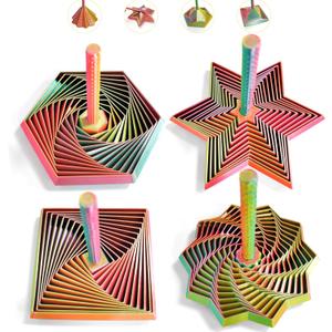 4PCS 3D Printed Fidget Toys for Adults Multi-Layer Geometric Shapes with Handle, ASMR Clicking Sound, Stress Relief Toy for Anxiety & Focus (Gold, Green, Purple, Rainbow Finish)