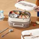 Bento Box,1500ml Stainless Steel Lunch Box,Versatile 4-Compartment Portable Lunch Box Container-Salad Lunch Containers for Adults/Kids with Soup Bowl Spoon Fork Thermos Bag Accessories (Khaki)