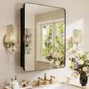 Medicine Cabinet with Mirror 20x30 Inch, Aluminum Bathroom Cabinet for Recessed or Surface Mount, Black Frame, Six Adjustable Glass Shelves, Soft Close Hinge, Reversible Door
